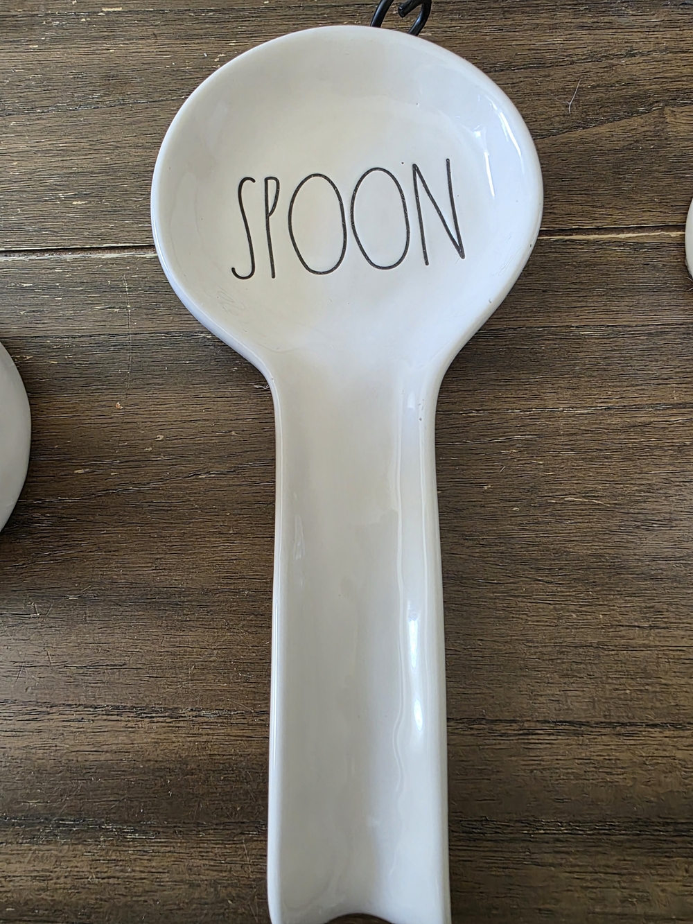 Rae Dunn White Ceramic Spoon Rest with Black Lettering
